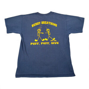 Vintage 420 Shirt Adult LARGE Blue Buddy Breathing Puff Give Funny Y2K